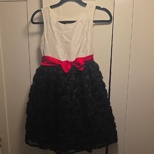 Elegant Black and White Kids Dress with Red Bow